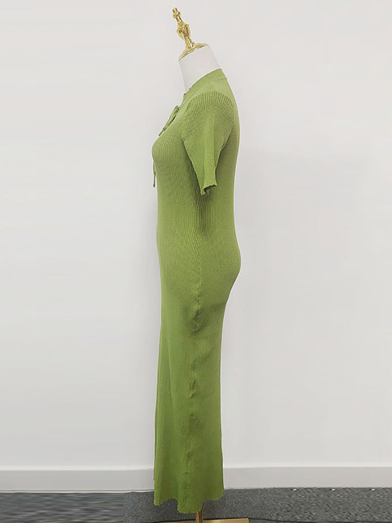 Elegant Round Collar Bodycon Knit Maxi Dress