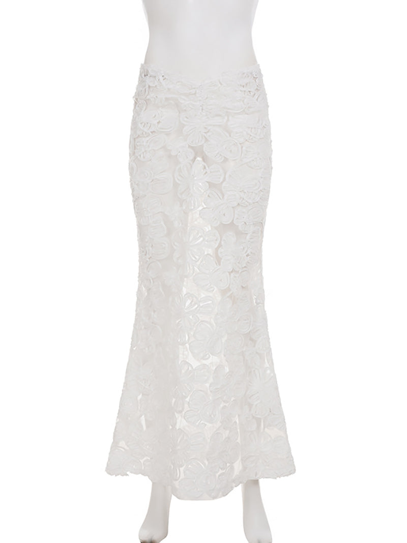 Sexy Lace See Through Floral Maxi Skirt