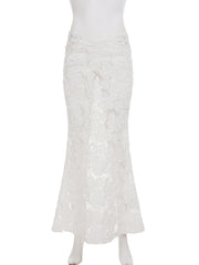 Sexy Lace See Through Floral Maxi Skirt