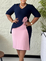 Plus Size Fashion 3D Flower Office Pencil Dress