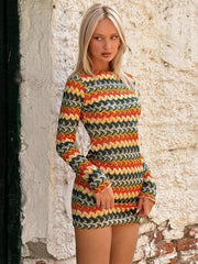 Women's Striped Long Sleeve Bodycon Dress