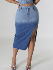 Casual Elastic Gradient Color Denim Skirt