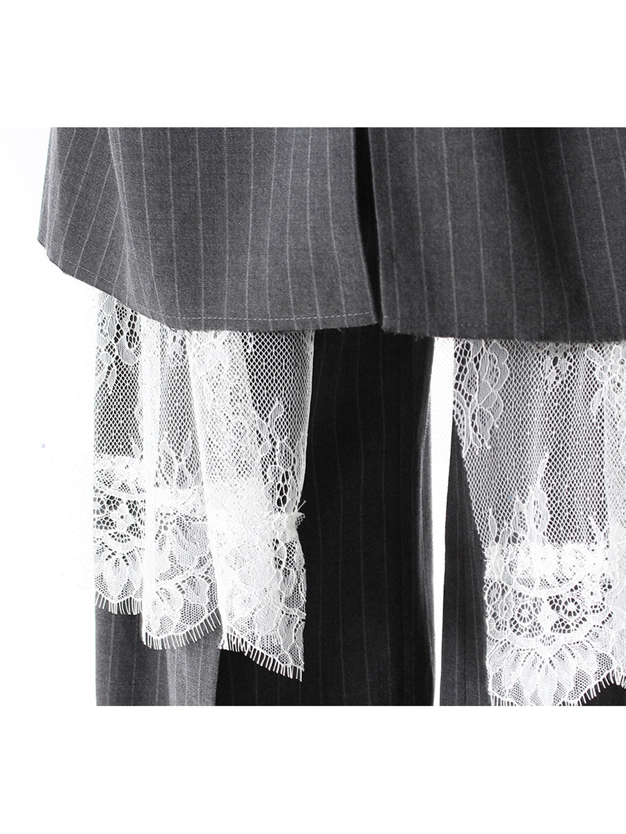 Versatile Lace Skirt Overlay Pinstripe Pant Matching