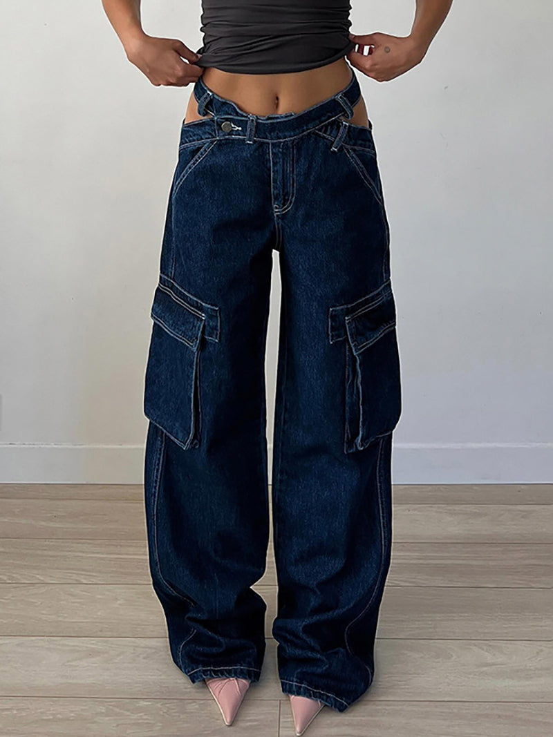 Fashion Low Waist Hollow Out Cargo Jeans