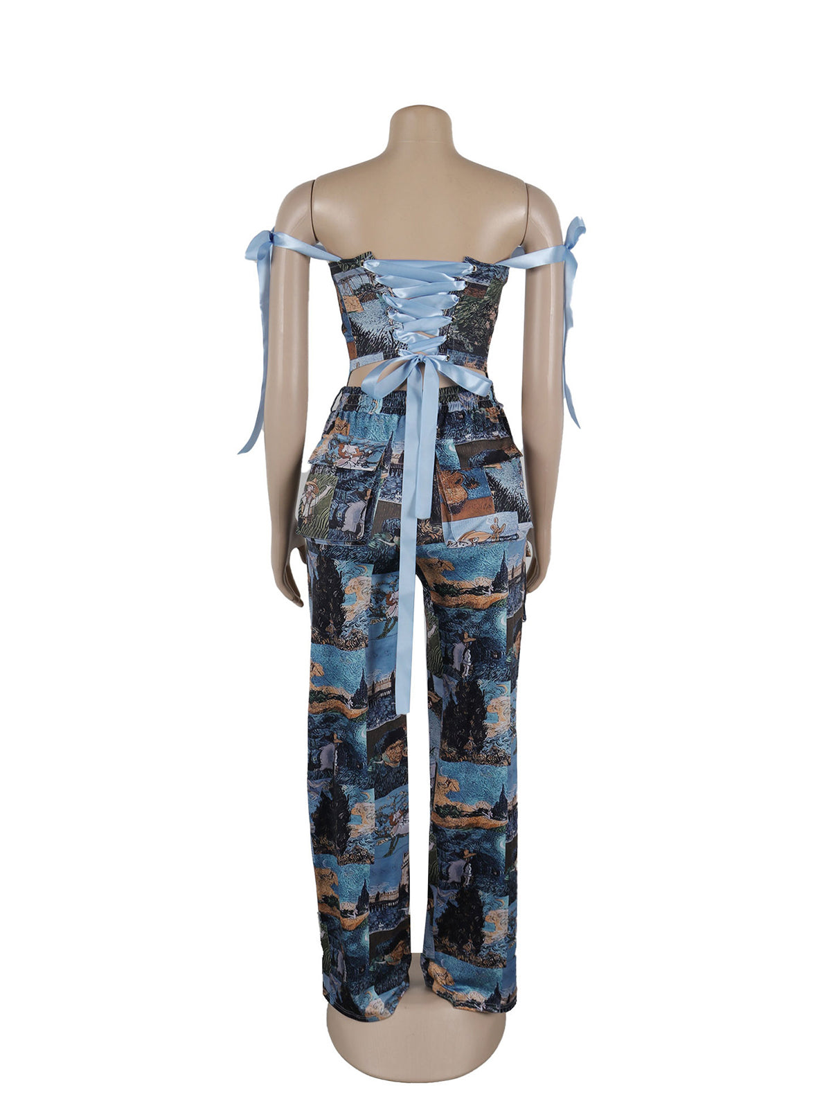 Sexy Print Off Shoulder Tie-wrap Pant Sets