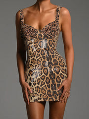 Fashion Leopard Print Sequin Slim Dress