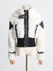 Fashion Faux Lamb Fur Buckle Strap Jacket Coat