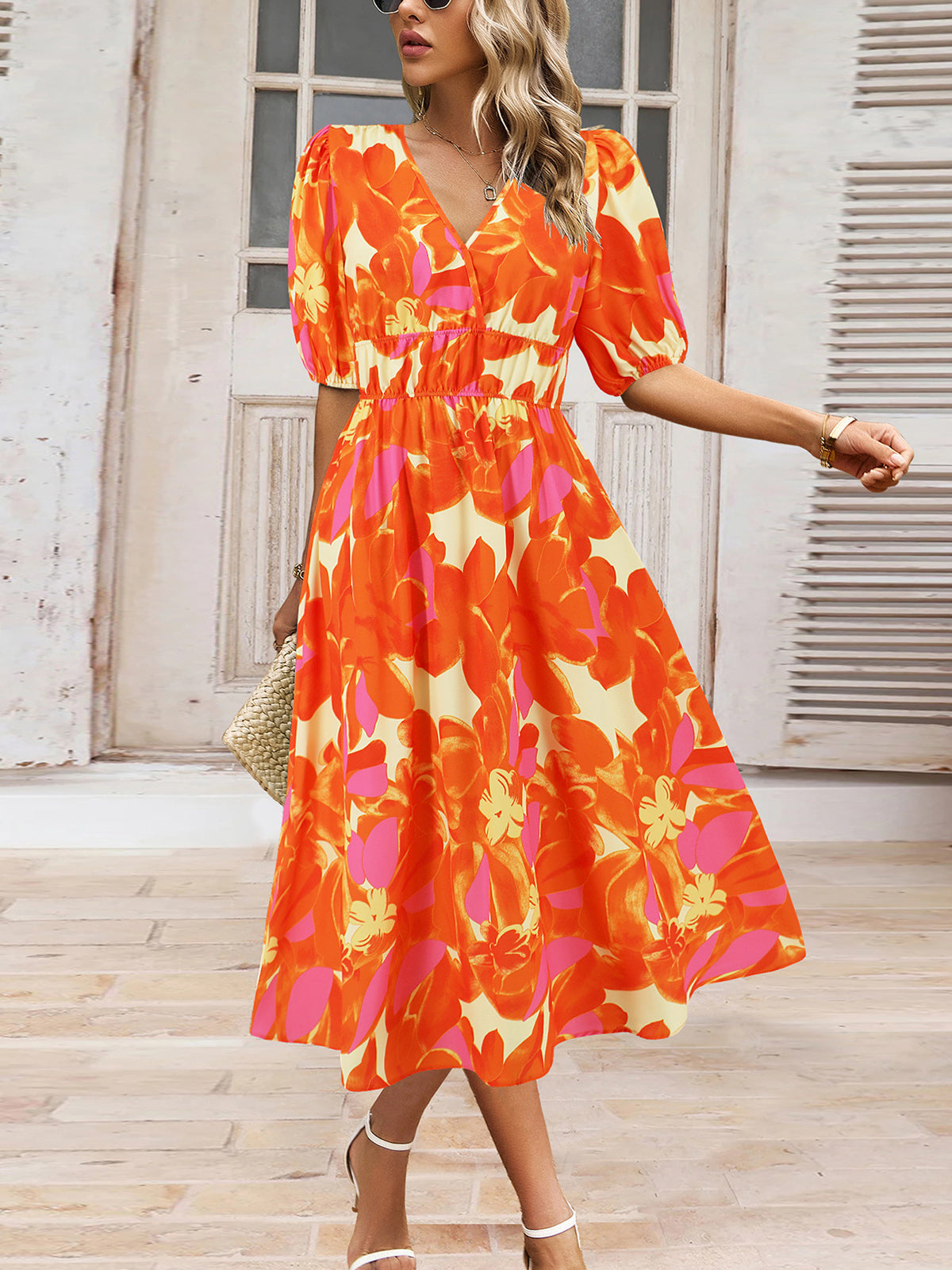 Casual V-neck Bohemia Print A-Line Dress