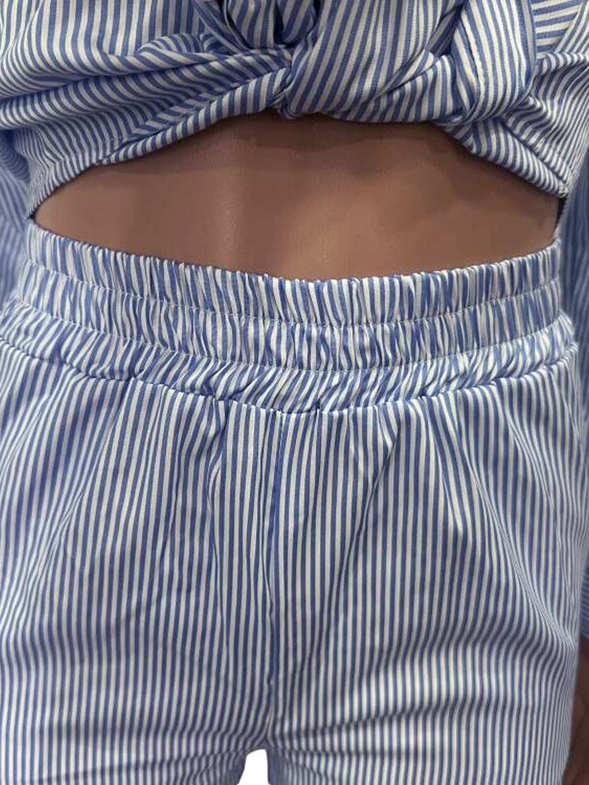 Casual Stripe Button Down Shirt And Shorts Sets