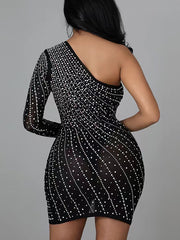 Sexy One-shoulder Rhinestone Bodycon Dress