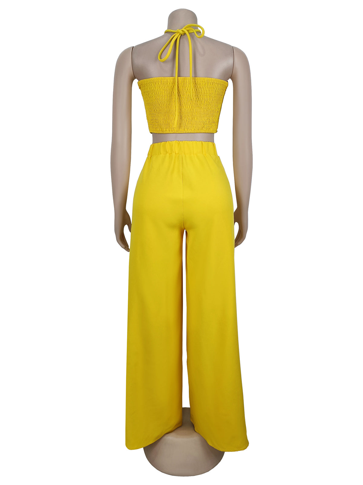 Ruched Halter Crop Top And Wide-Leg Pant Set