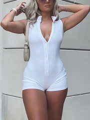 Casual Sleeveless Button Slim Romper Short