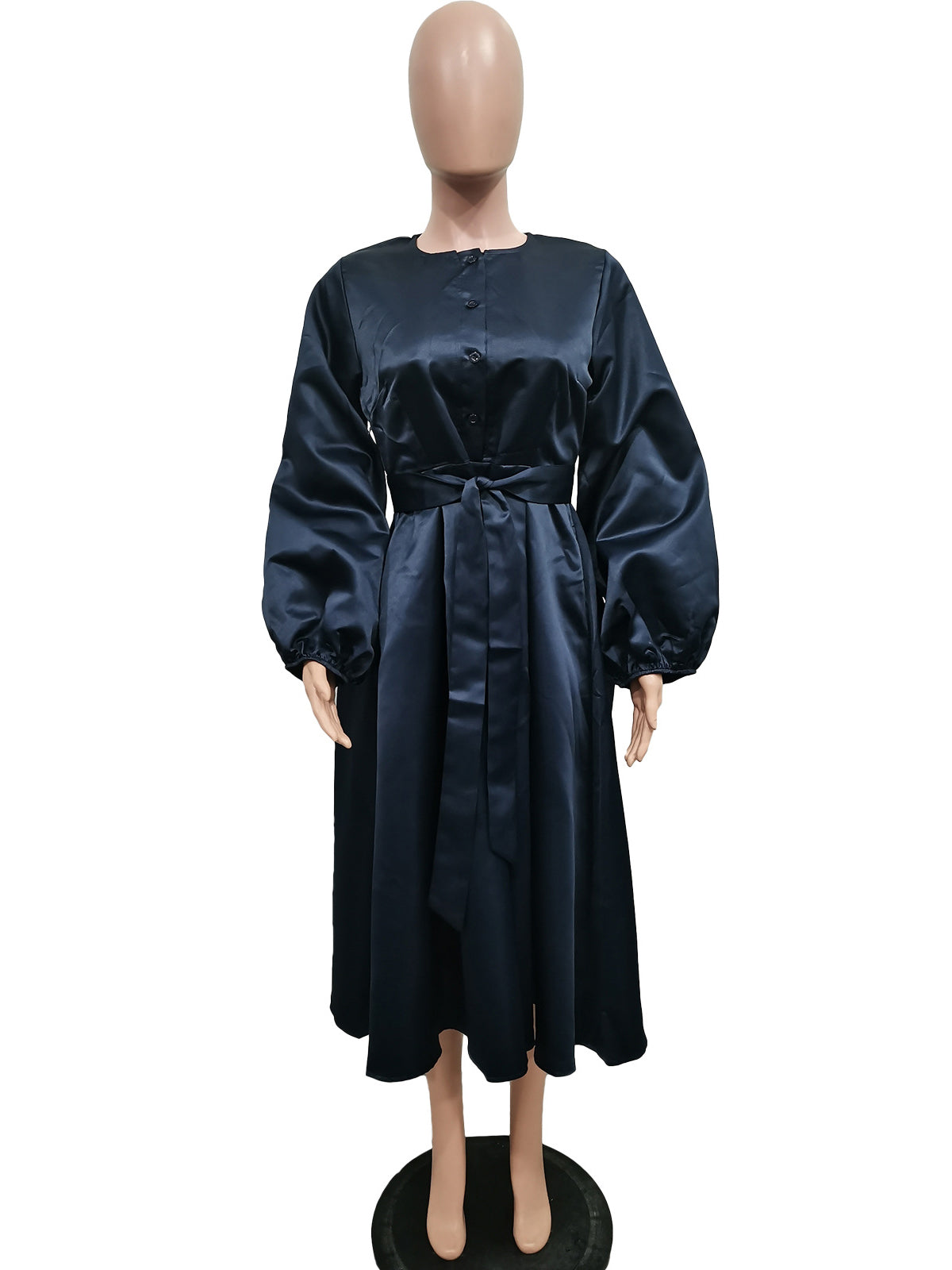 Elegant Satin Lantern Sleeve Bandage Party Maxi Dress