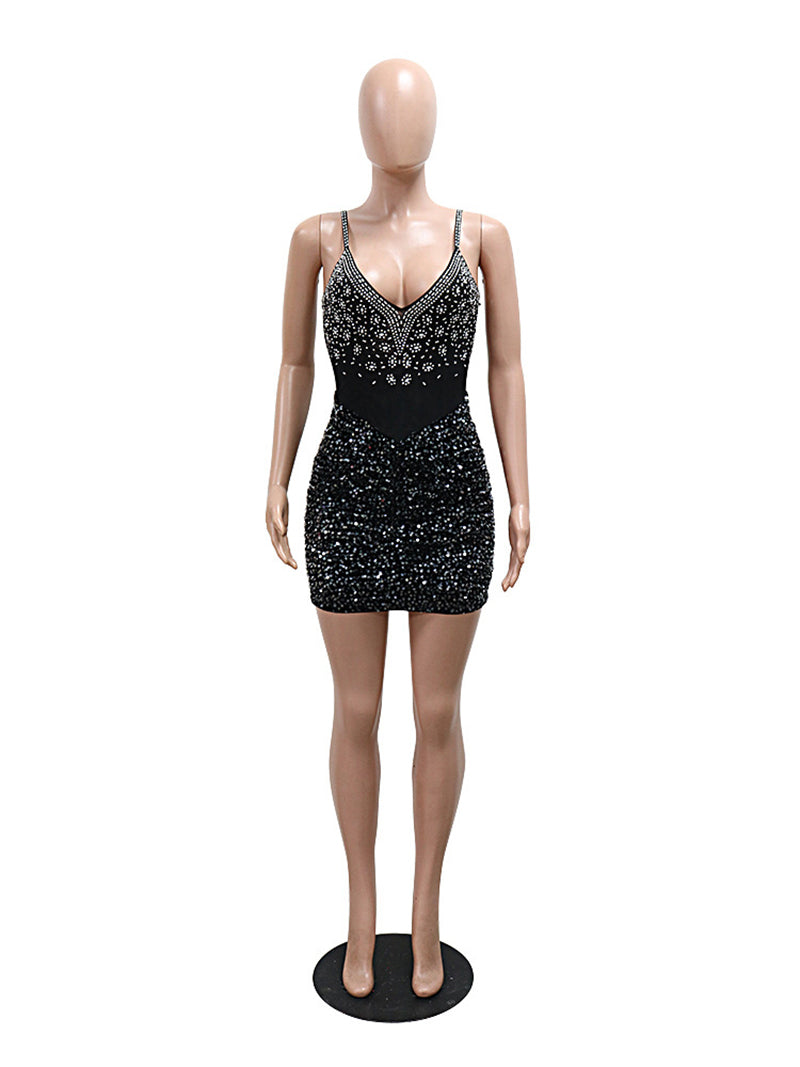 Sexy Rhinestones Sheer Nightclub Party Dress