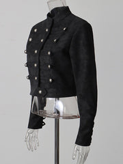 Military Button Stand Collar Crop Jacket-boutique