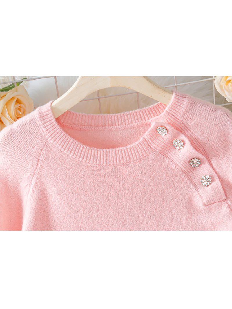 Elegant Round Neck Button Knit Sweater