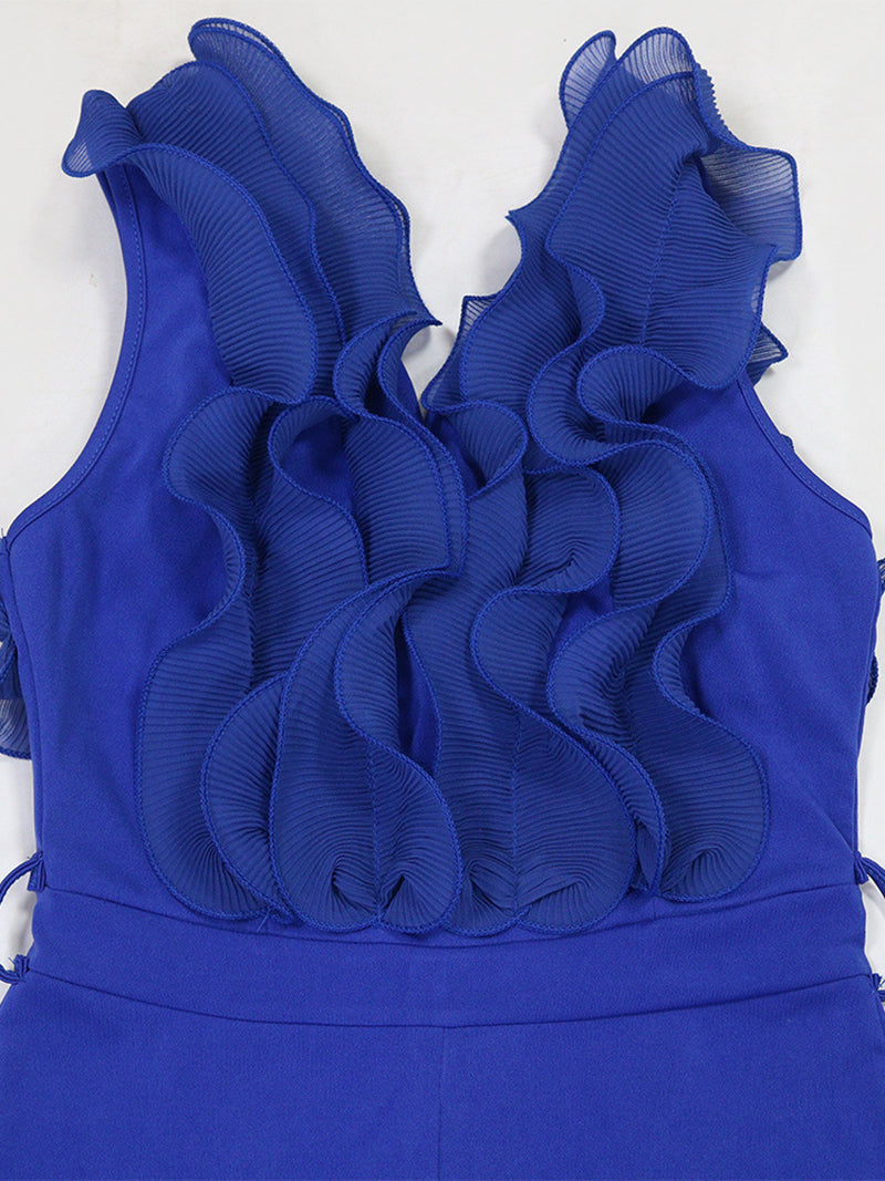 Fashion V Neck Ruffle Bandage Jumpsuit