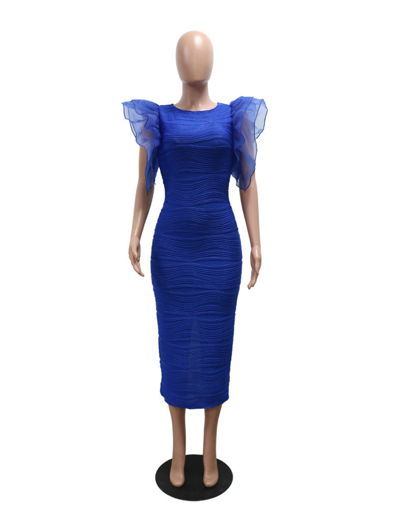 Round Neck Ruffle Sleeve Bodycon Party Clubwear Dress