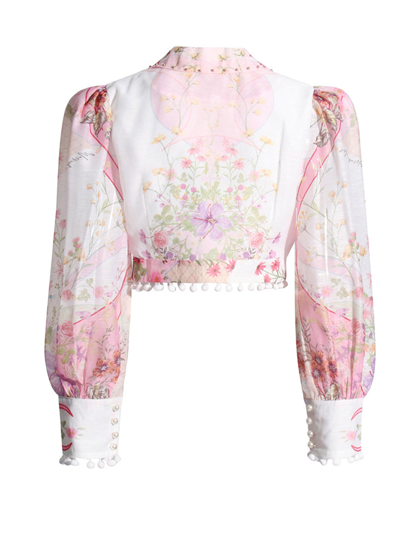 Elegant Print Shirt And Pleated Skirt Two Piece Set