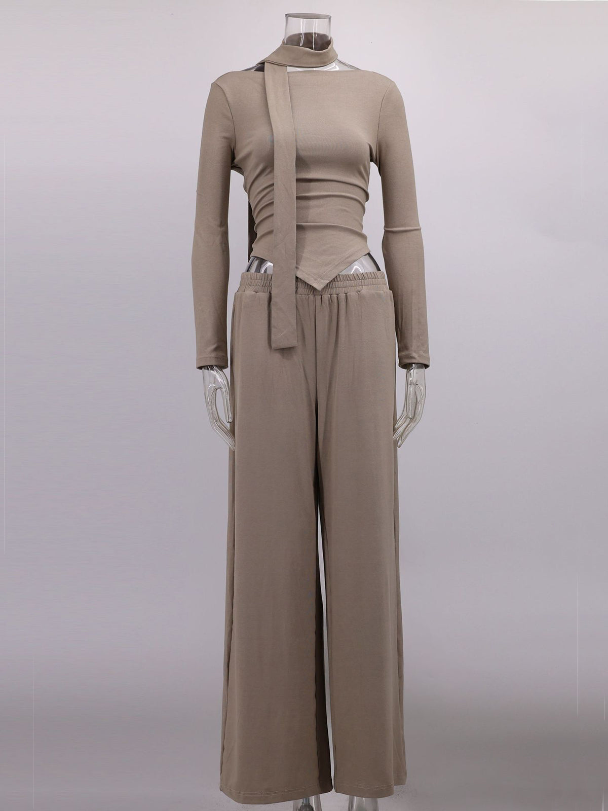 Off Shoulder Top And Ruched Wide Leg Trousers Sets