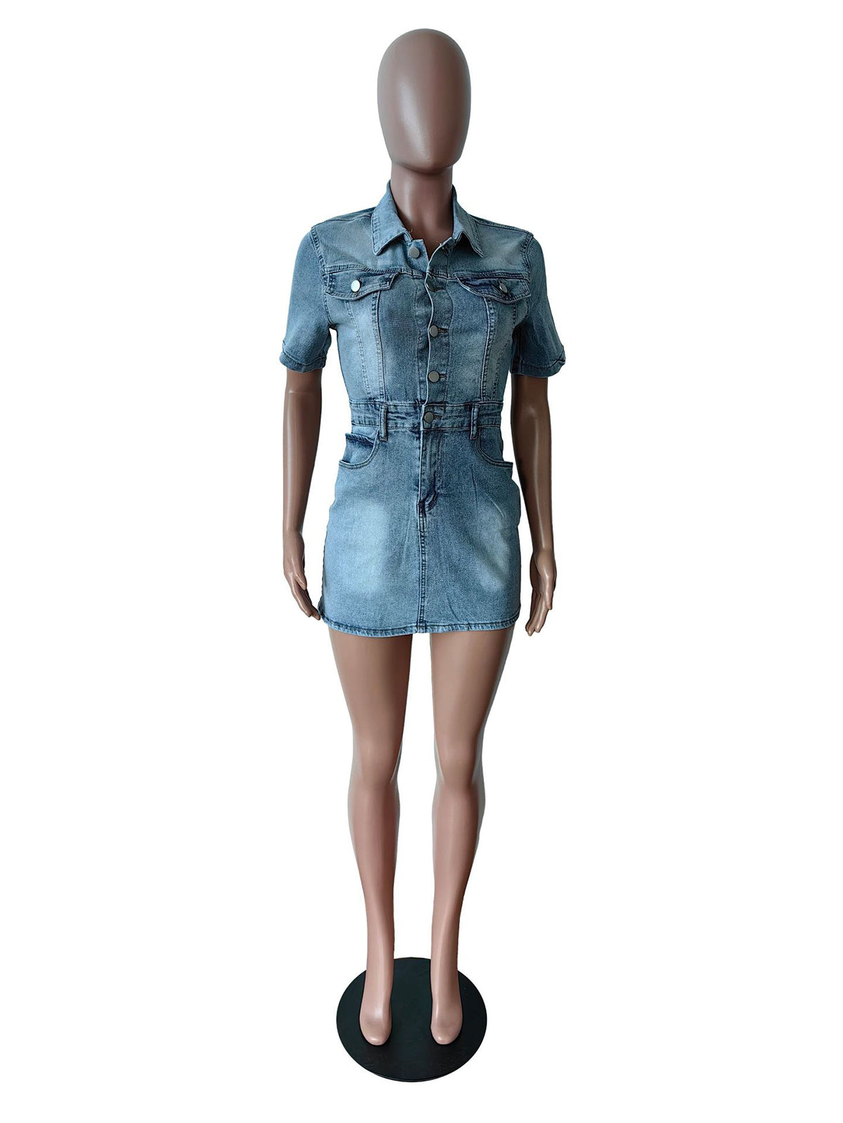 Fashion Short Sleeve Elastic Denim Dress