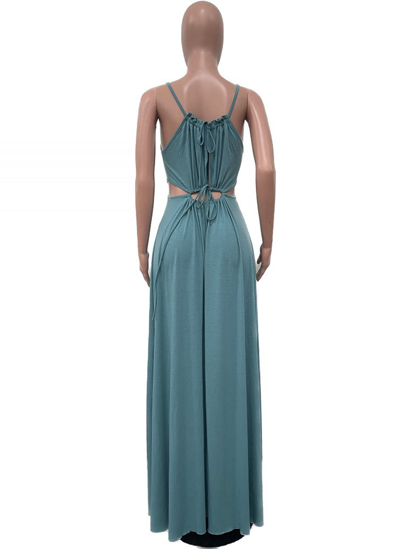 Sexy Hollow Out Crisscross Lace-up Swing Maxi Dress