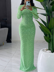 Elegant Round Neck Bodycon Maxi Dress