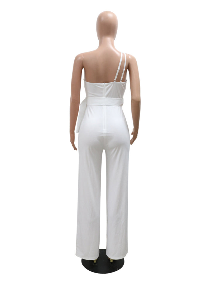 One Shoulder Backless Slim Jumpsuit