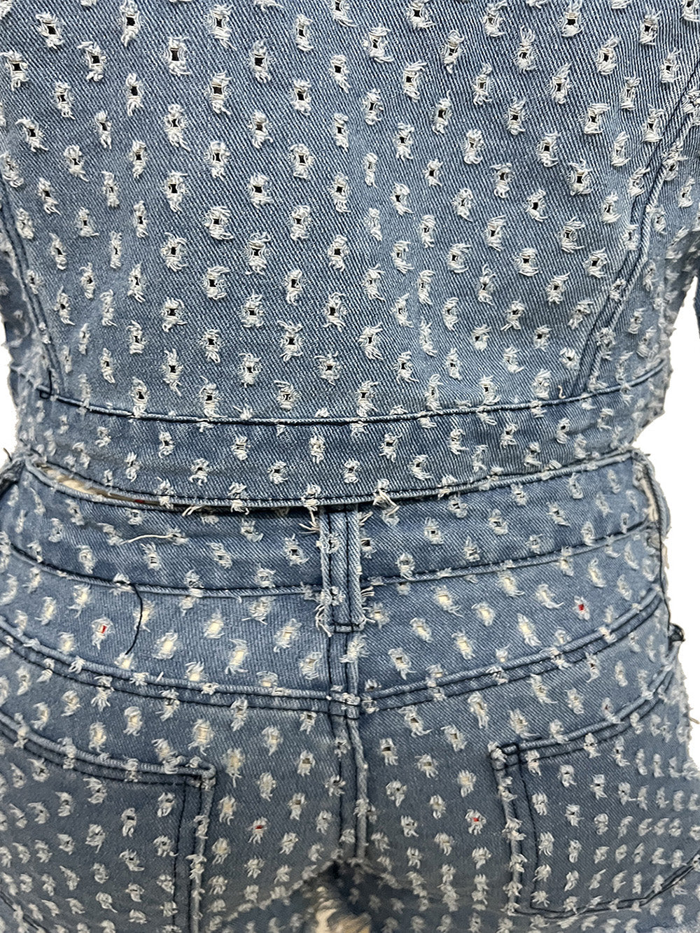 Denim Ripped Cropped Jacket and Shorts Casual Set