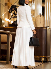 Stand Collar Jacket and Pleated Maxi Skirt Set