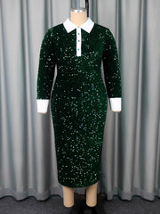 Elegant Velvet Glitter Sequin Christmas Party Dress