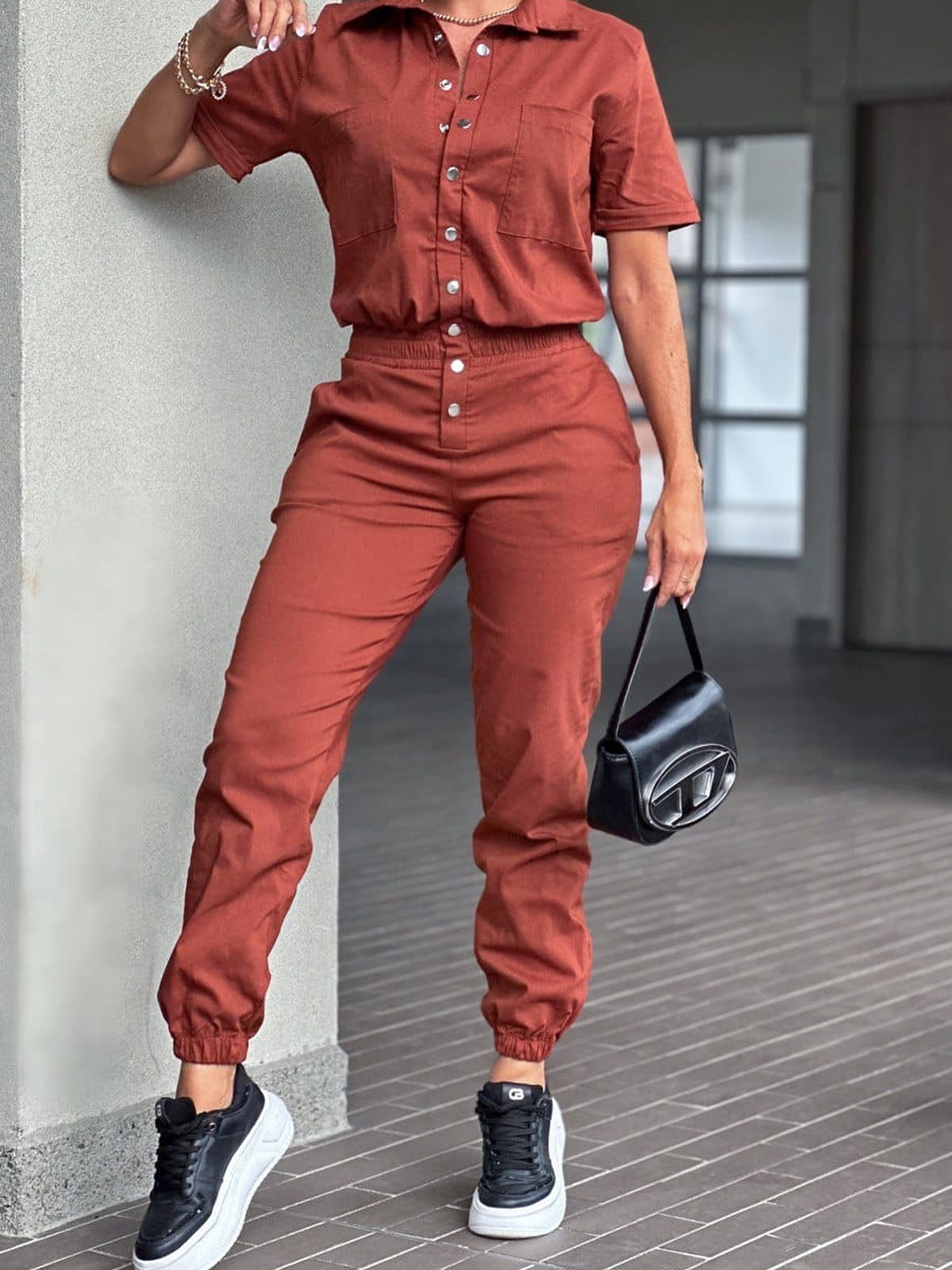 Casual Single-breasted Slim Jumpsuit