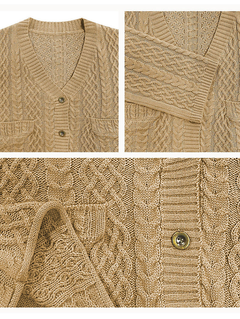 Casual Textured Cable Knit Button Up Cardigan