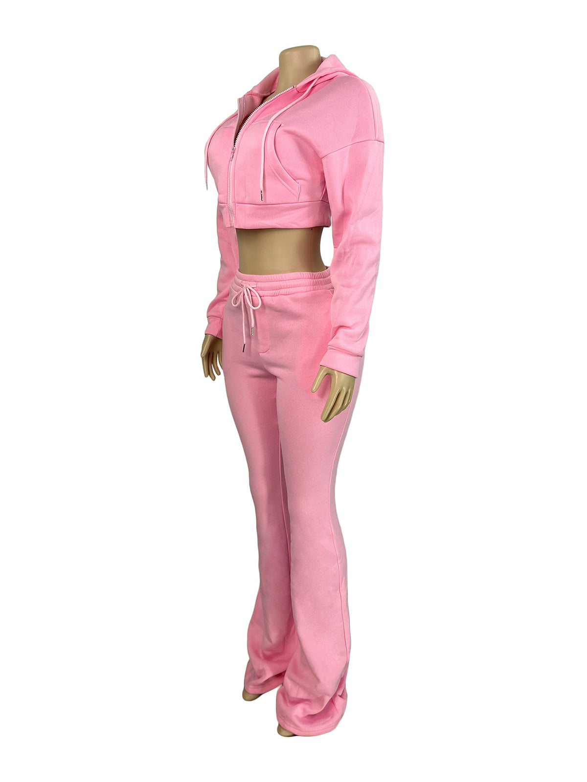 Casual Zipper Crop Hoodie and Pants Sports Sets