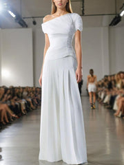 Fashion One Shoulder Pleated Slim Two Piece Suit