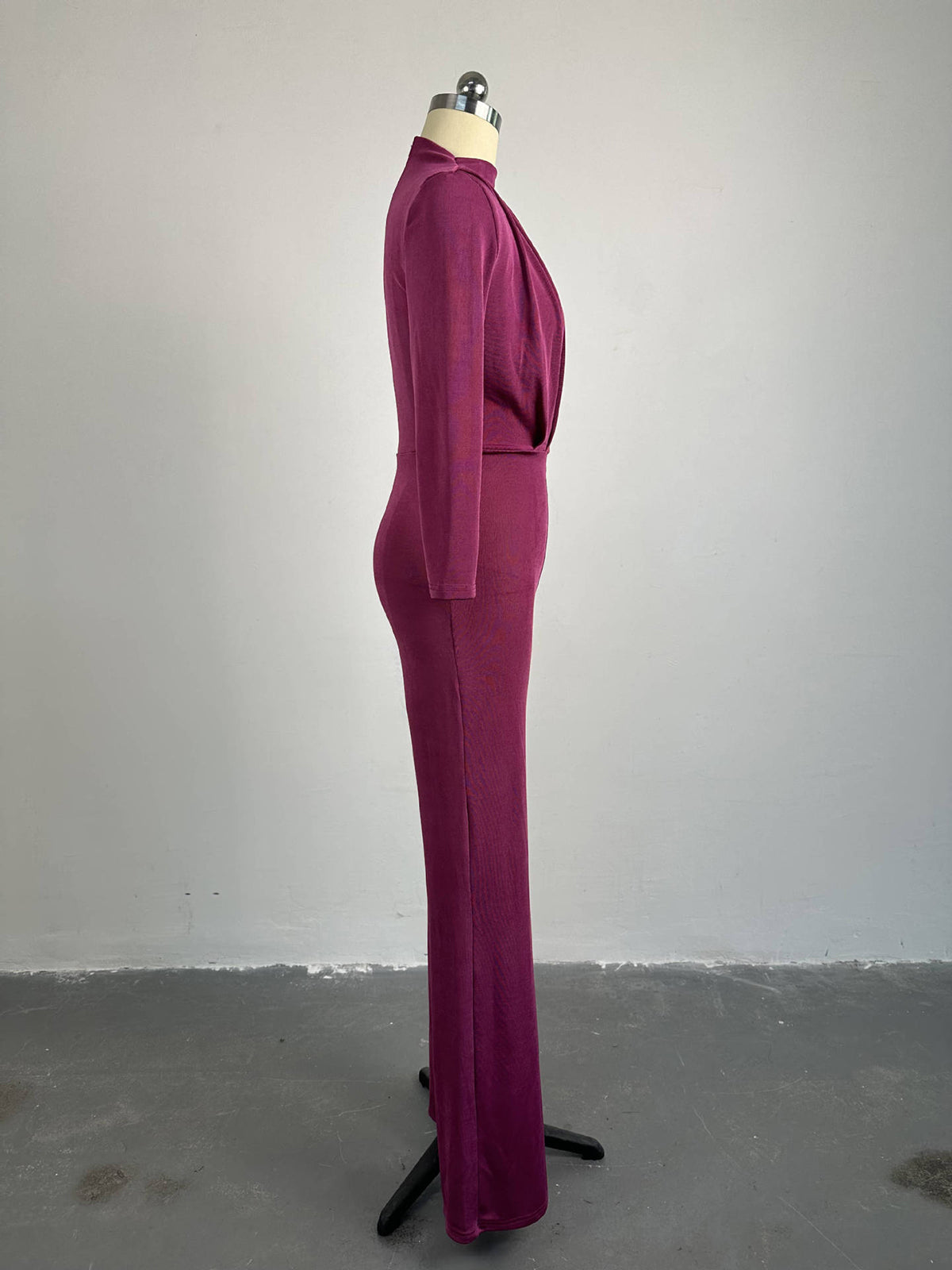 Half High Collar Long Sleeve Pleated Jumpsuits