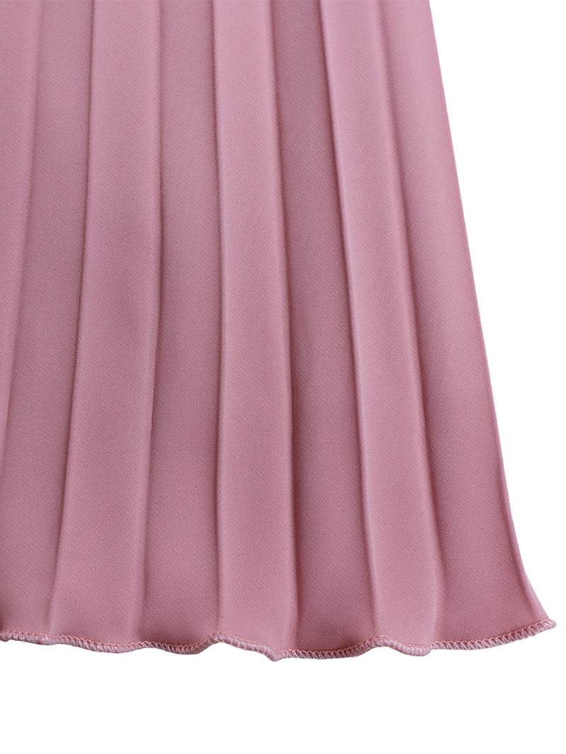 Fashion Round Neck Slim Pleated Dress