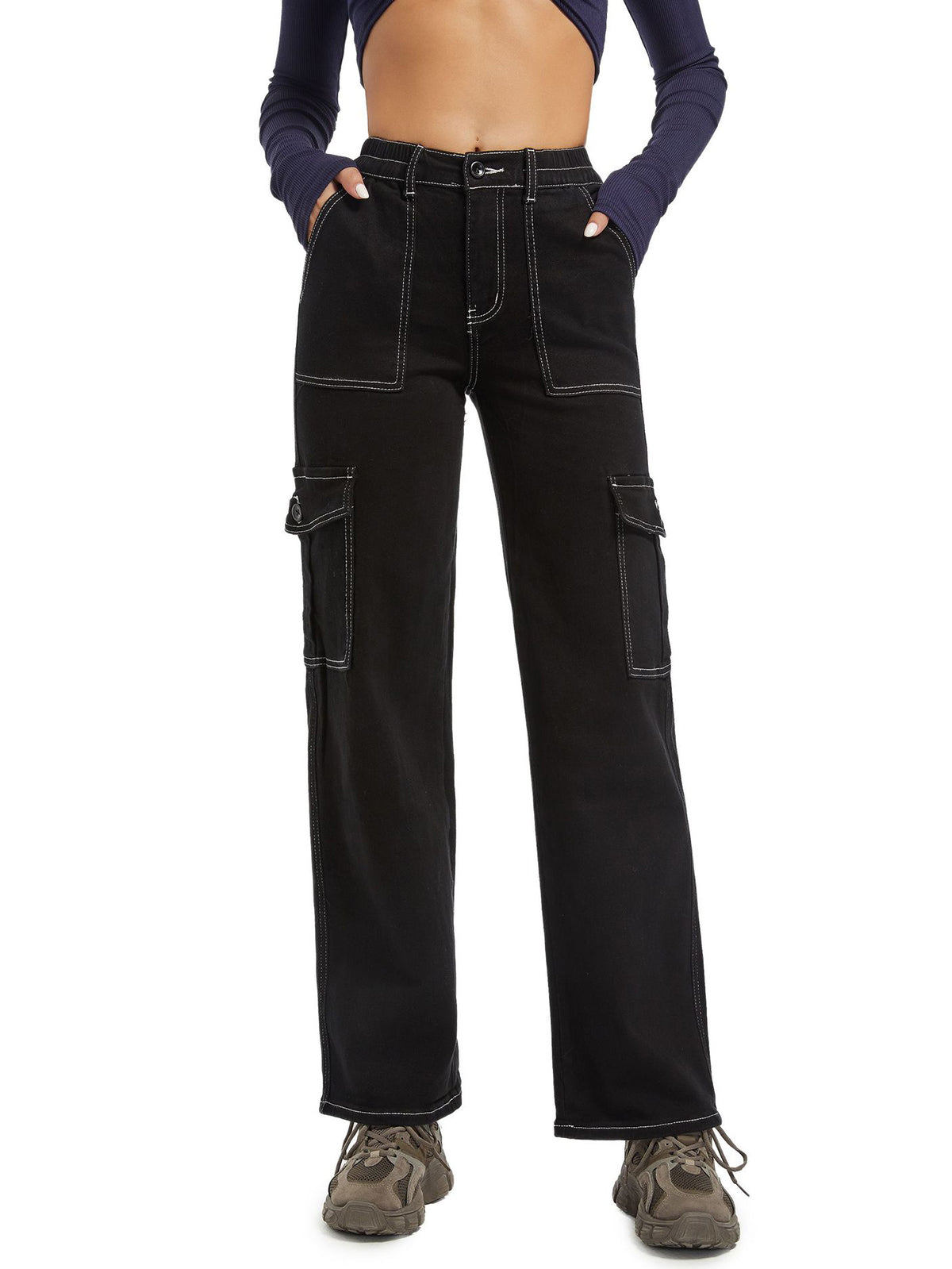 Twill Mid Rise Straight Cargo Pant Jeans