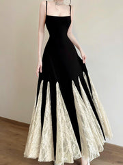Elegant Contrast Pleated-Hem Maxi Dress