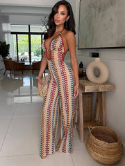 Striped Halter Backless Jumpsuit