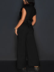 Elegant Deep V-Neck Sleeveless High Waist Jumpsuit