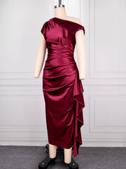 Elegant One-shoulder Satin Ruffles Evening Dress