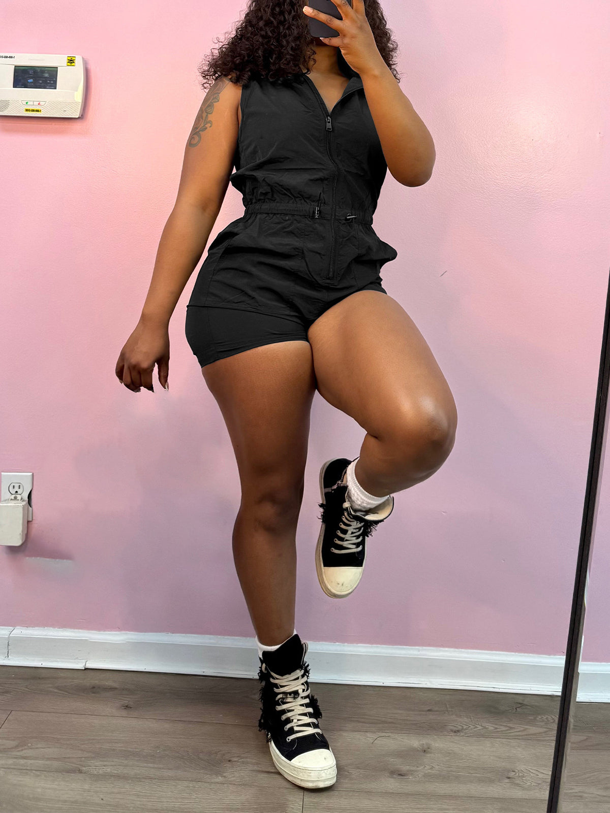 Fashion Zipper Sleeveless Drawstring Rompers