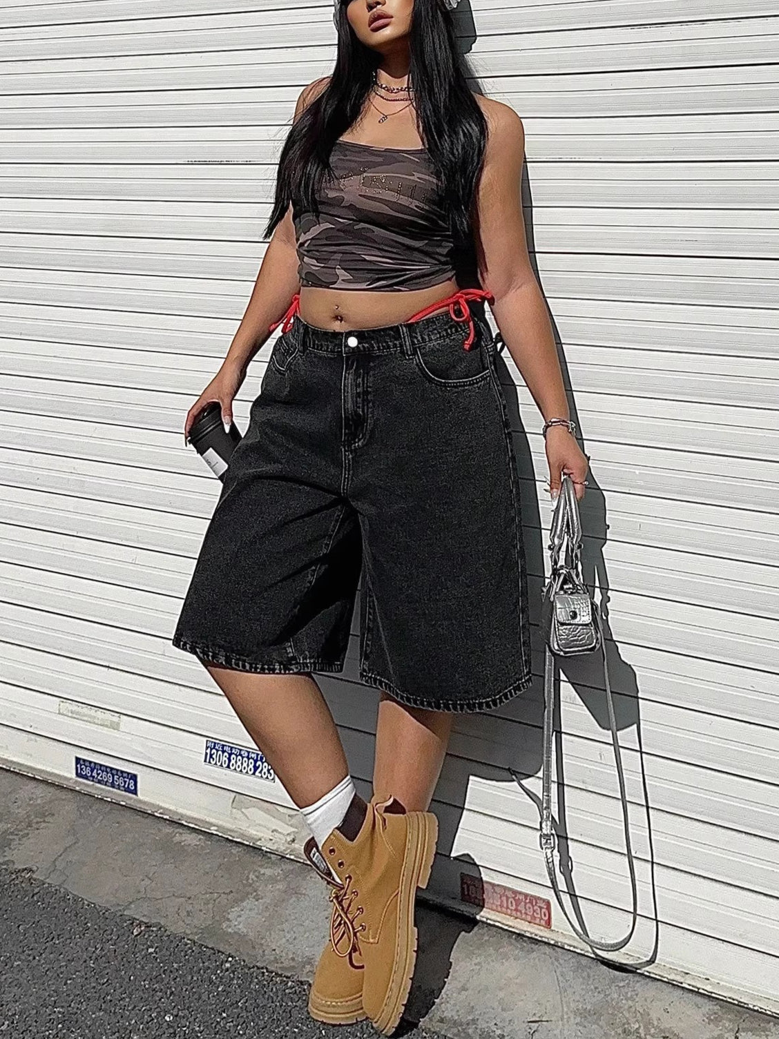 Plus Size Washed Denim Bermuda Shorts