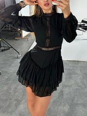 Fashion Chiffon Hollow Out Ruffles Mini Dress