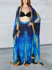 Fashion See-Through Chiffon Print V-neck Dress