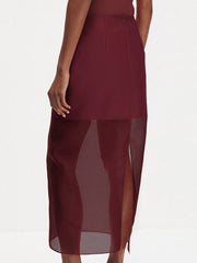 Casual High Waist Mesh See through Long Skirt