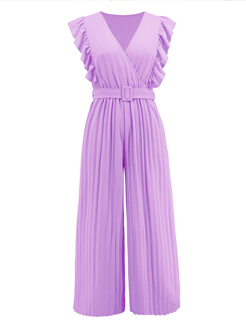 Casual Sleeveless Ruffles Slim Wide Leg Jumpsuit
