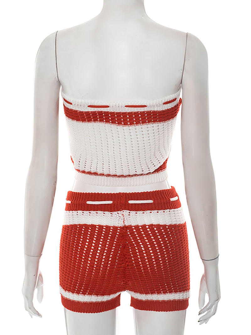 Strapless Crop Tops and Drawstring Shorts Two Piece Set