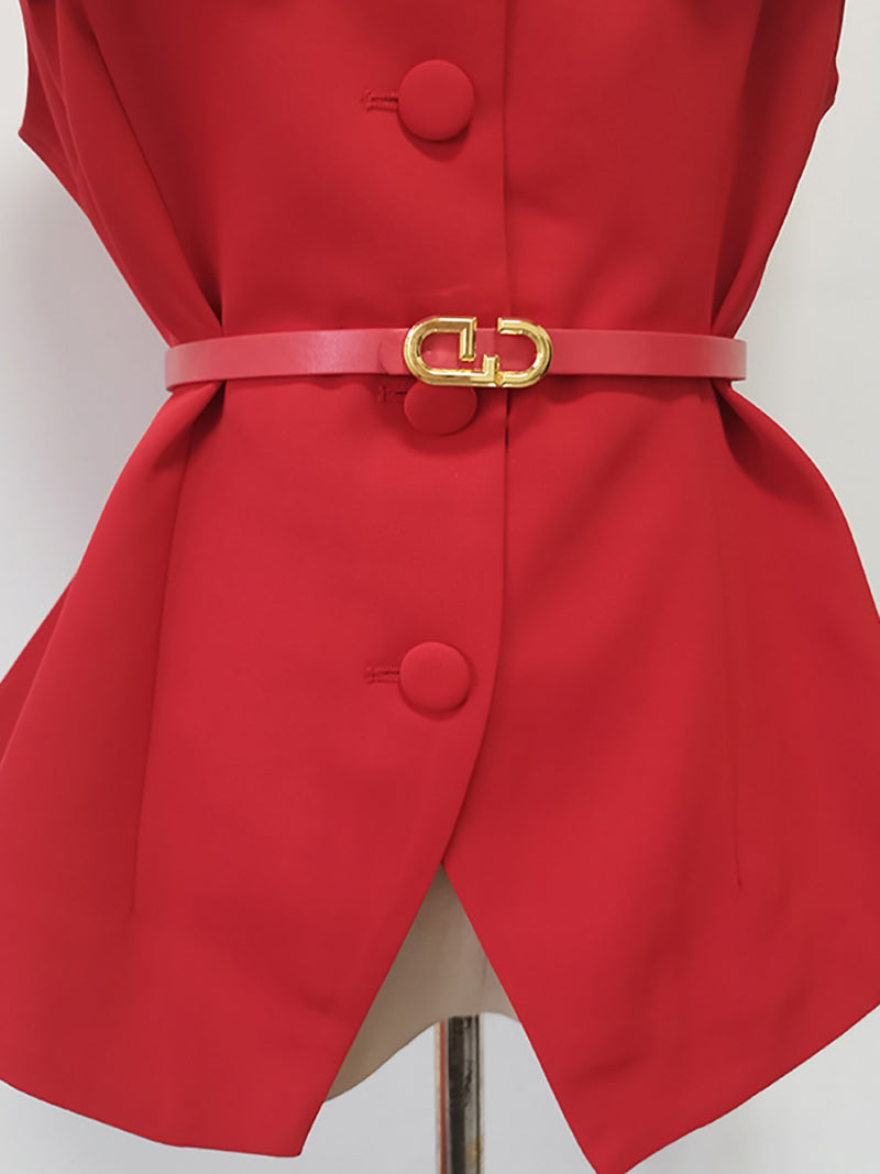 Fashion Sleeveless Single-breasted Top and Trouser Set